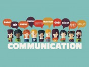 People icons with Speech Bubbles in different languages. Communication and People Connection Concept. Flat Design. Vector Illustration